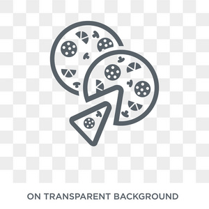 披萨图标。 披萨设计理念来自餐厅收藏。 透明背景上的简单元素矢量插图。