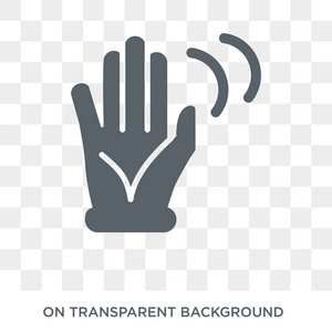 挥动手图标。 时尚的平面矢量挥动手图标在透明背景上从手和客人收集。 高品质的充满摆手符号，用于网络和移动