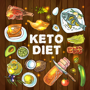 手绘的向量例证 ketodiet 营养和