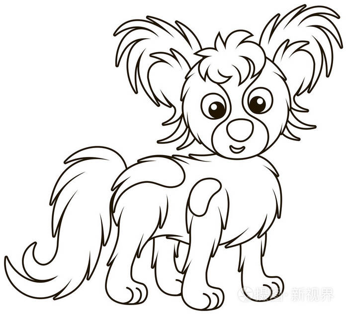 小滑稽狗乳头友好微笑黑白轮廓矢量插图卡通风格的着色书