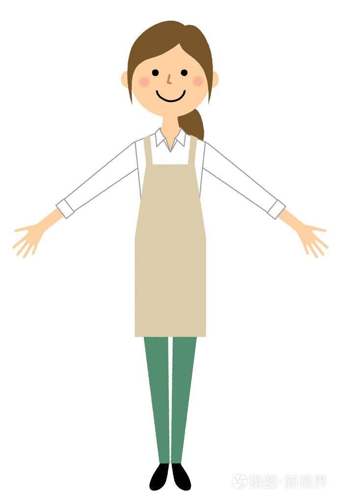 穿围裙的女人张开双手这是一个例子一个穿围裙的女人张开双手