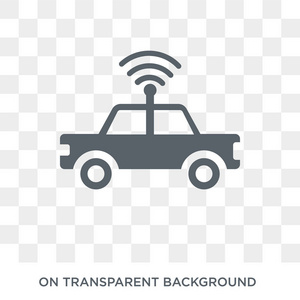 时尚的平面矢量无人驾驶自动汽车图标透明背景下的人工智能未来技术