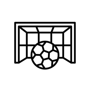 足球球门图标.球门柱与球插图.简单的轮廓风格运动符号.照片