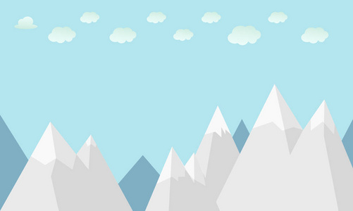 平冬山与云和天空背景矢量插图。自然场景与山景。
