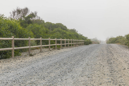 污垢笔直的道路在尽头的雾。