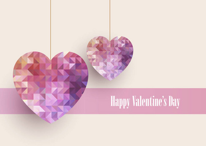 s Day background with low poly hearts design