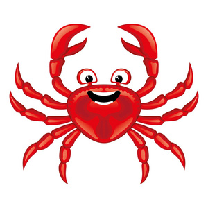 白色背景上有趣的红色螃蟹图标。