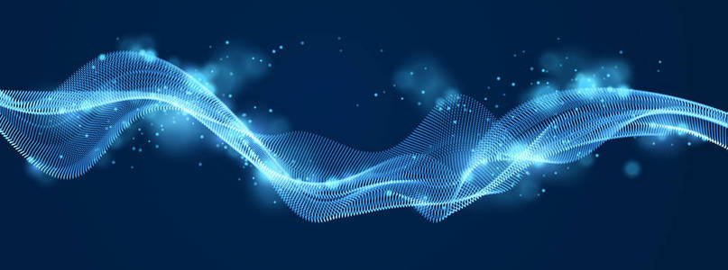 虚线曲线矢量抽象背景. 美丽的三维波形阵列的闪光混合点.照片