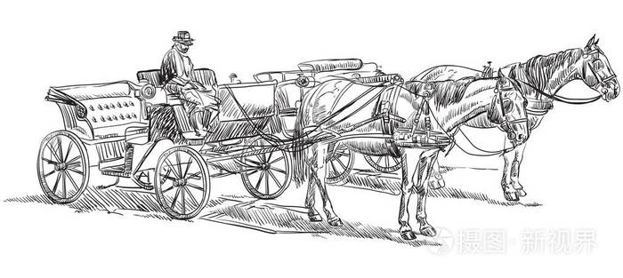 插画 矢量手绘插图马车与马车夫.