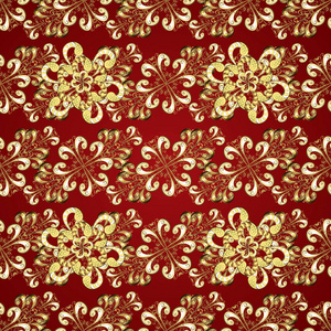 经典矢量金色无缝图案..红色和米色的无缝图案，带有金色元素。传统的东方装饰。经典的复古背景。