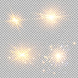 抽象耀斑光线的矢量图。 一组恒星的光线辐射光线和亮度。 辉光效应。 矢量图。 圣诞闪光概念。