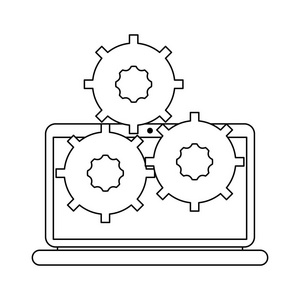带有齿轮的笔记本电脑屏幕矢量图平面设计