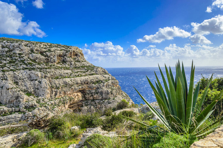 马耳他蓝色石窟附近的悬崖