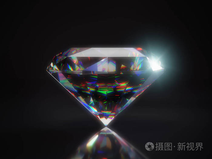 黑色背景下闪亮切割钻石的三维渲染