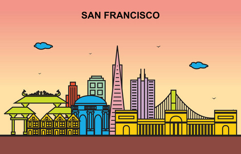 旧金山城市天际线图片-旧金山城市天际线素材-旧金山城市天际线插画