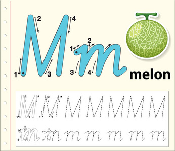 字母m跟踪字母表工作表插图