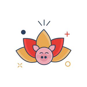 猪中国新年2019图标莲花图标，轮廓填充风格