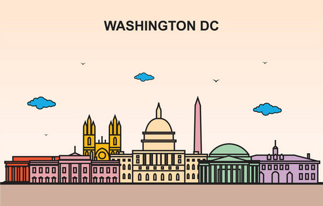 华盛顿城市旅游城市景观天际线彩色插图