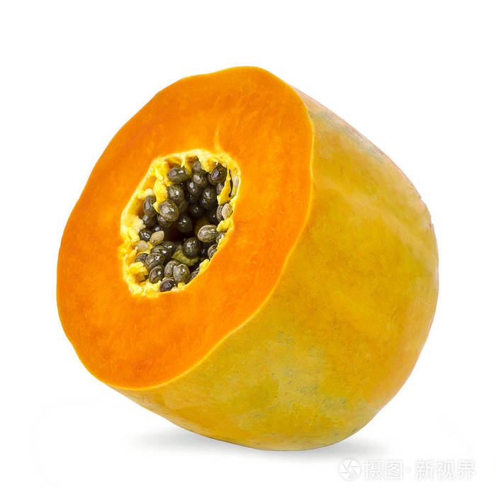 白色背景上分离的木瓜