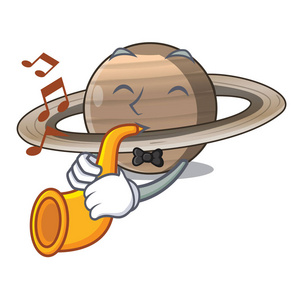 在卡通形式的矢量插图中用小号行星土星照片