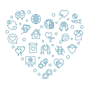 慈善和捐赠图标在心脏形状向量例证