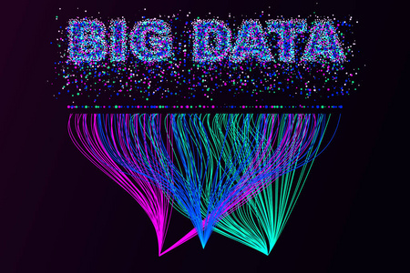 大数据可视化网络。 未来的信息图形三维波虚拟流动数字声音音乐。 矢量抽象彩色大数据信息。