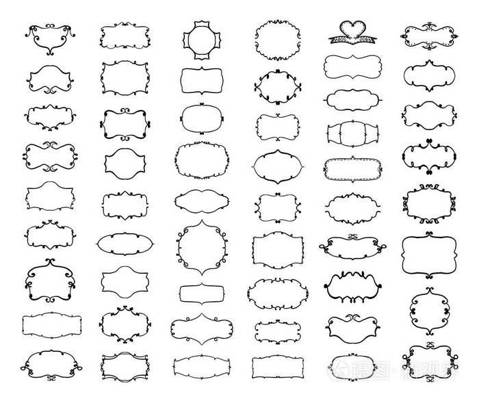 简单的涂鸦框架设置手绘线图形插图矢量