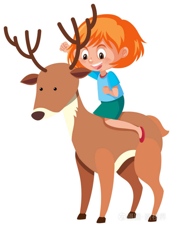 一个骑鹿插图的女孩