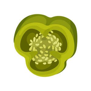 一个人切了一半成熟的青椒, 里面有种子.成熟的蔬菜.天然食品.