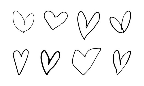 情人节的心集。矢量插图。 手工绘图