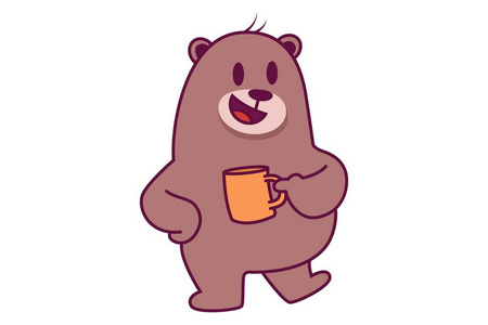 带有茶杯的可爱熊矢量卡通插图。 孤立在白色背景上。