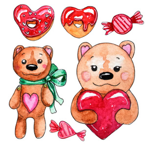 s day. Hand painted heart donuts, bears and candies. Perfect for