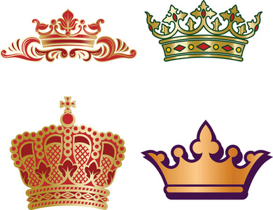 一套不同类型的君主为国王和王后王子和王子加冕。 向量