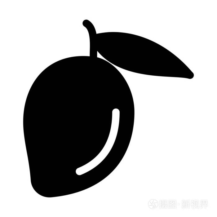夏季水果芒果简单黑线插图白色背景