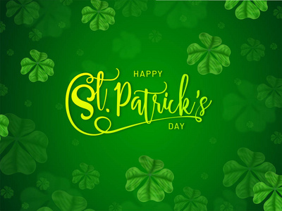 s Day on shamrock leaves decorated green background. Can be used