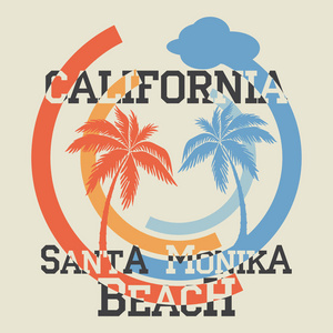 图片说明t恤圣莫尼卡加利福尼亚海滩排版运动标志图形老式运动穿te打印设计