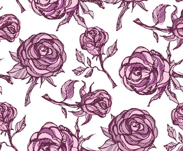 手绘涂鸦玫瑰花图案背景纺织织物壁纸