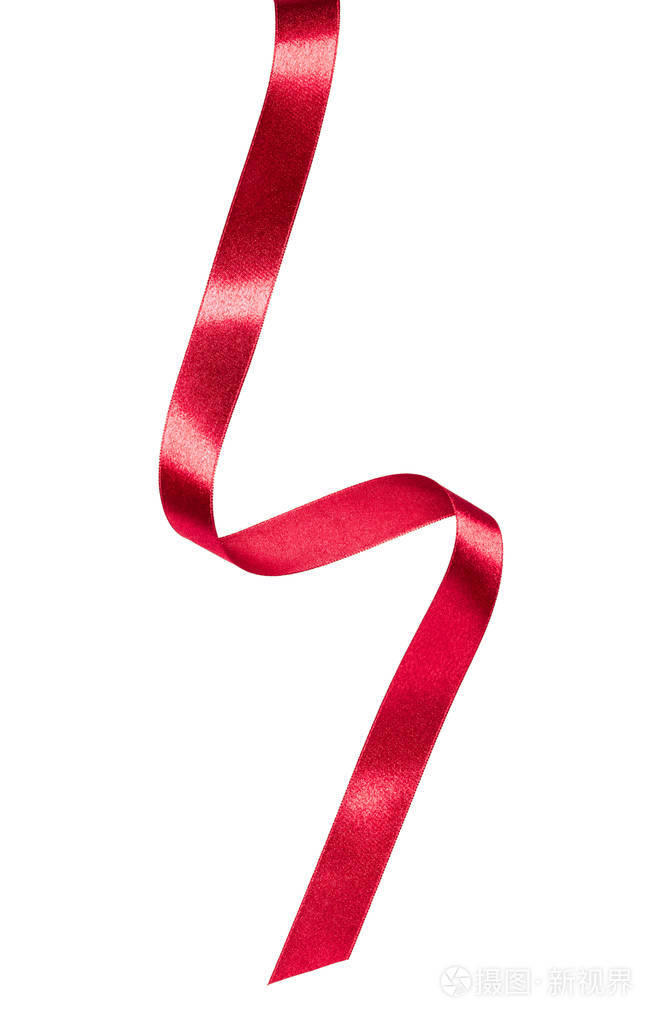 闪亮的缎带红色隔离在白色背景关闭装饰设计用丝带图像