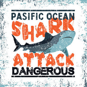 衬衫冲浪平面印刷设计鲨鱼攻击加州冲浪者穿着印刷排版徽章。