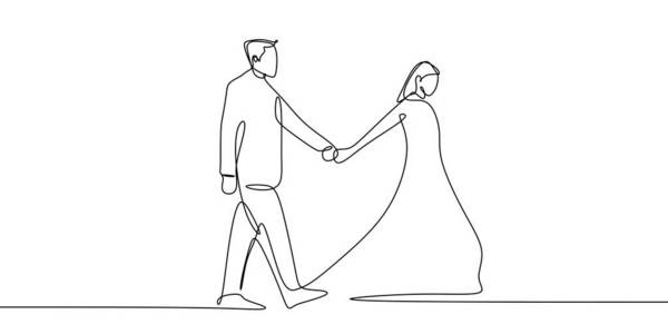 一幅连续线条艺术画,两人牵手矢量插图,极简主义风格矢量手绘插图情人