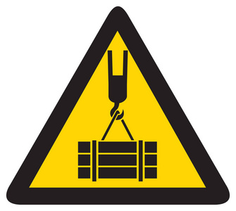 架空起重机挤压危险三角警告标志照片