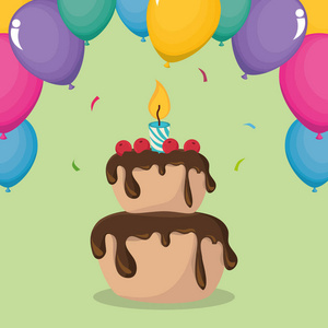 甜蛋糕和气球氦生日庆祝