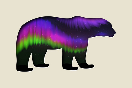 北极北极北极白熊剪纸工艺风格与北极光夜空股票矢量插图剪辑艺术