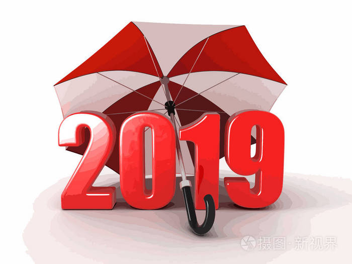 在伞下的2019年。裁剪路径图像