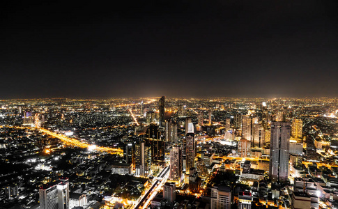 美丽的城市，有建筑和建筑曼谷城市景观泰国夜间
