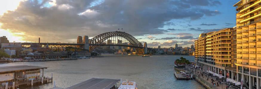 澳大利亚悉尼港全景日落鸟瞰图