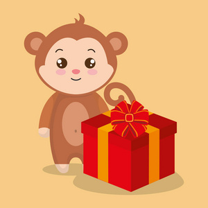 可爱和小猴子与礼物