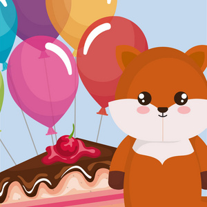 可爱和小狐狸气球氦和蛋糕
