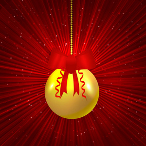 红色抽象背景上的金色圣诞球。 假日矢量插图。