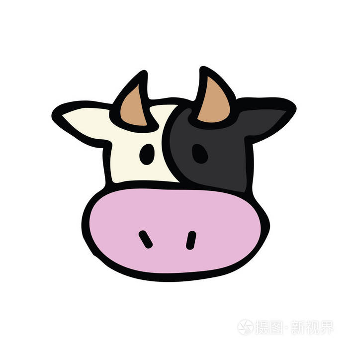 可爱的牛头图标矢量插图农场动物手为儿童剪贴画卡瓦伊牛牛图用于乳